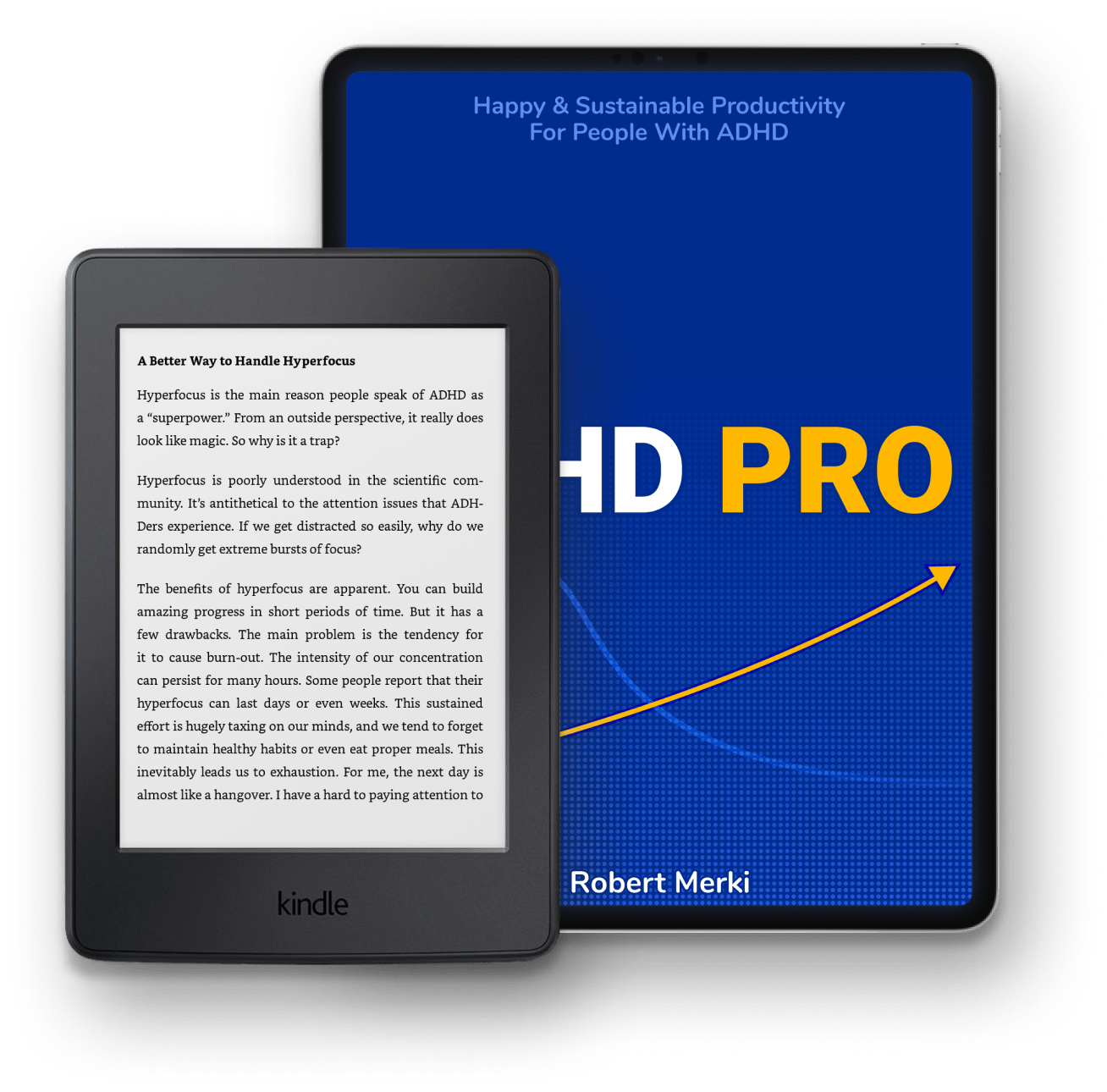 The ADHD Pro book, shown on some compatible devices such as the Kindle and iPad Pro